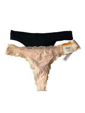 Jenni Alfani Thong Panties 2 Pair Black Beige S